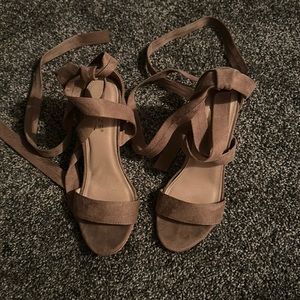 Brown tie up high heels. Size 6